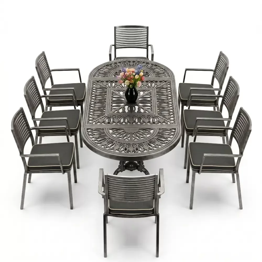 Y:72 cm 8 Seater Aluminum Die Casting Table Chair Set Akbrella World AKB-1046