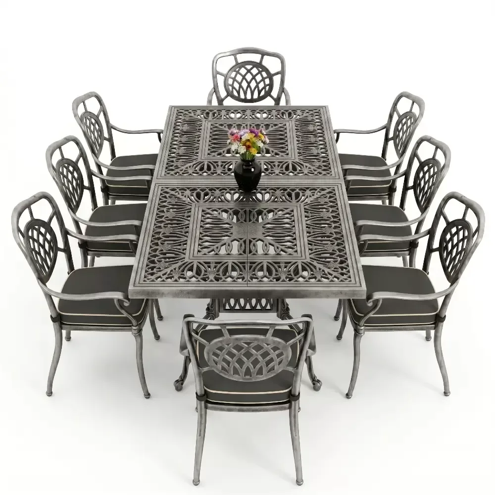 Y:72 cm 8 Seater Moon Aluminum Die Casting Table Chair Set Akbrella World AKB-1051