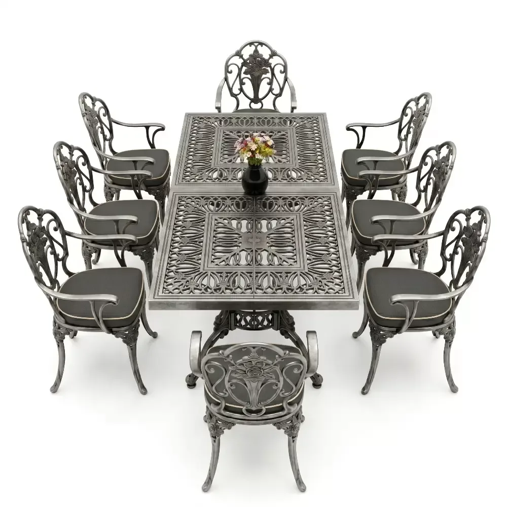 A:72 cm 8 Seater Rose Aluminum Die Casting Table Chair Set Akbrella World AKB-1050