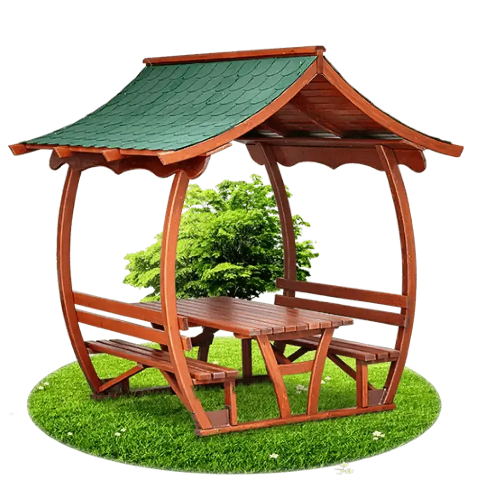 Rain Protection Wooden Picnic Table Camellia 260x248x245 cm Akbrella World AKB-284
