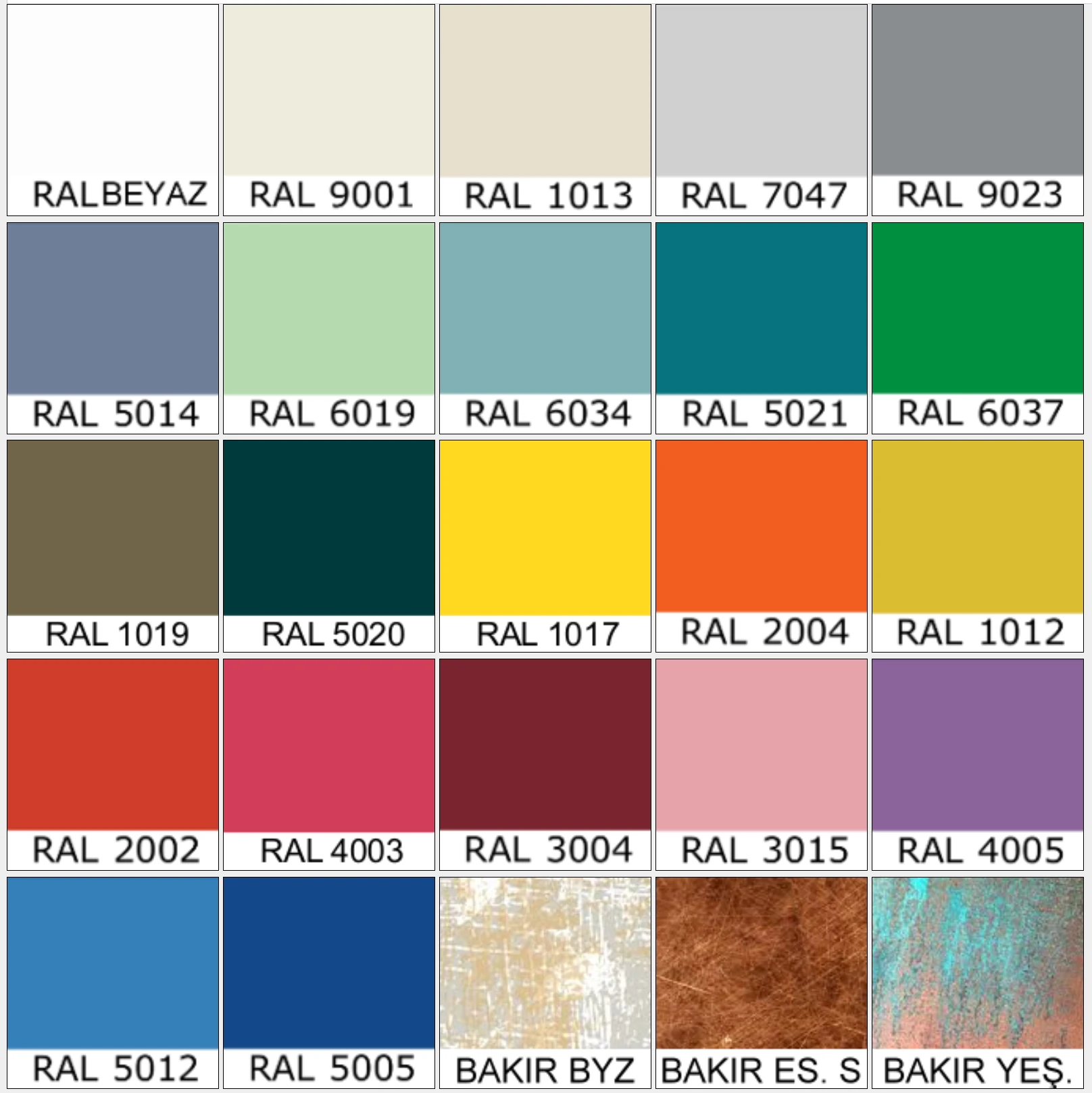 Metal Ral boya renkleri