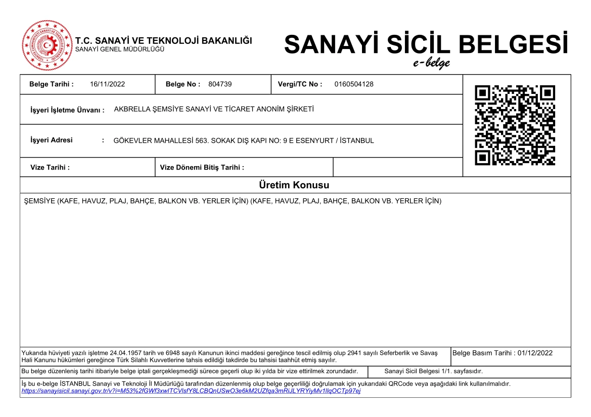 Sanayi sicil Akbrella