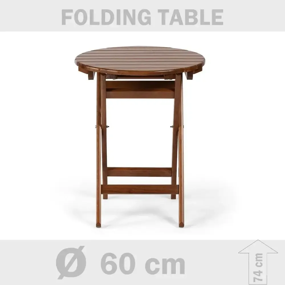 Ø 60x74 cm Hornbeam ағашынан жасалған бүктелетін дөңгелек балкон үстелі Akbrella World AKB-524