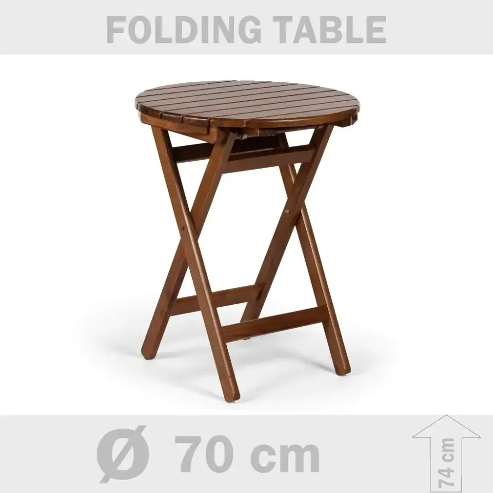 Ø 70x74 cm Hornbeam ағашынан жасалған бүктелетін дөңгелек балкон үстелі Akbrella World AKB-525
