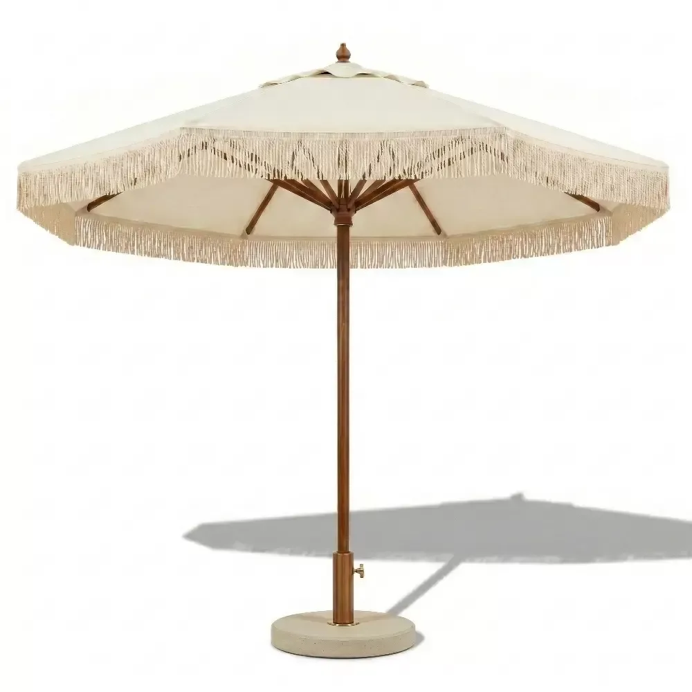Ағаш корпус қолшатыр акрил мата Macrame Fringe 3 m Akbrella World AKB-43