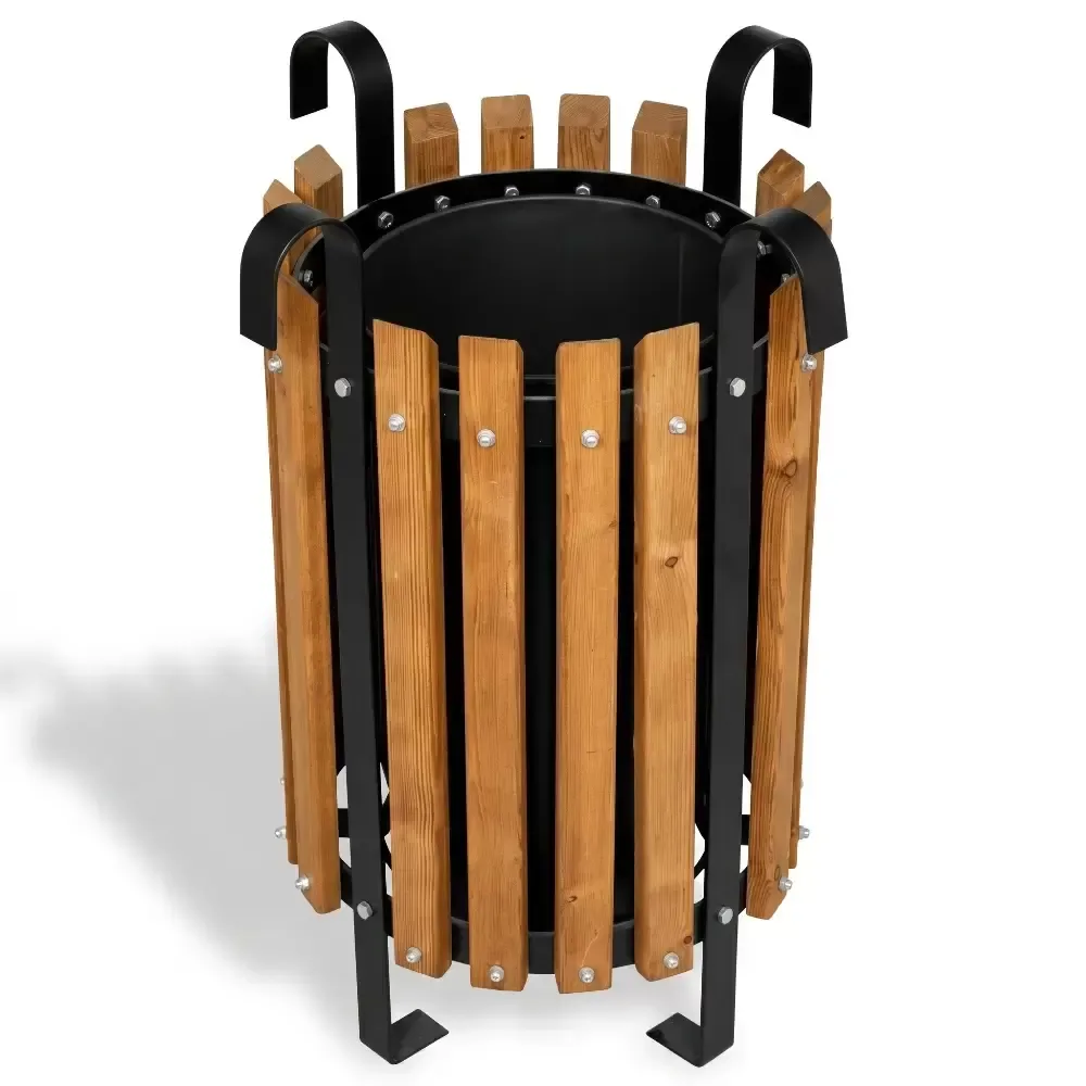 Ағаш қапталған цилиндрлі қоқыс жәшігі 40x80 cm Akbrella World AKB-610