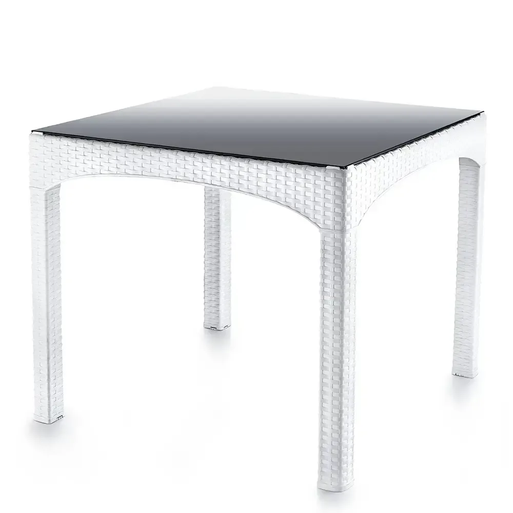 Ақ пластик ротанг төртбұрышты шыны үстел 2576 Akbrella World AKB-783