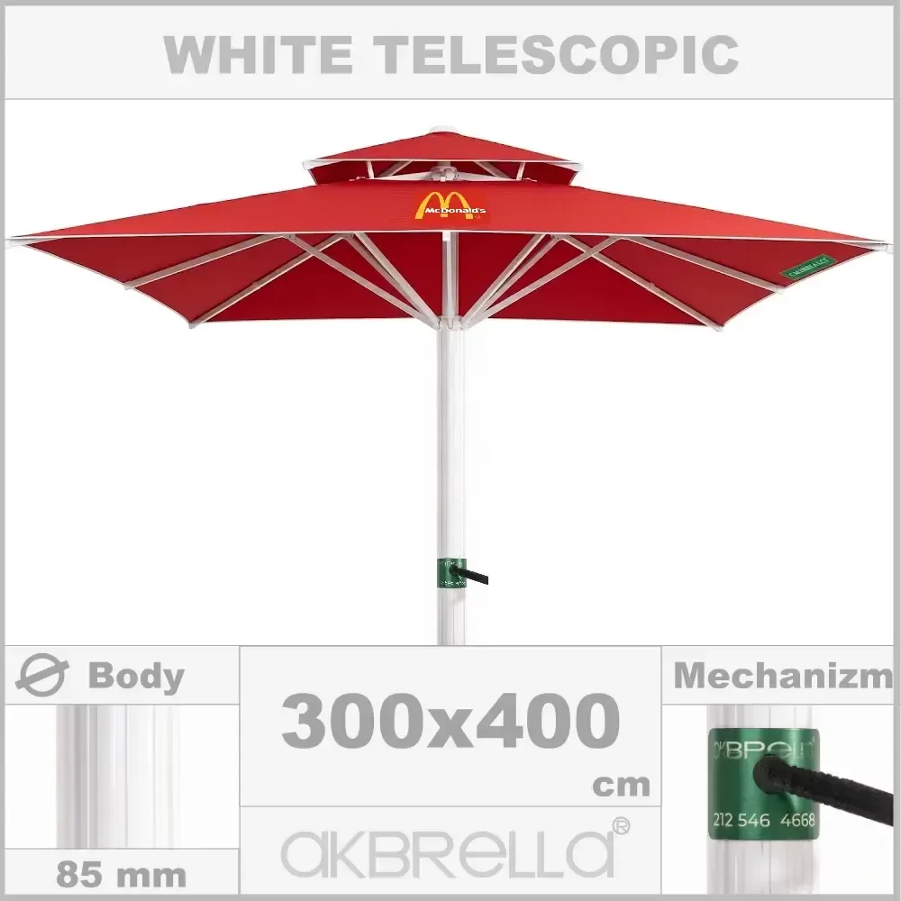 Диаметрі 85mm алюминий корпусы, телескопиялық кафе қолшатыр 3x4m Akbrella World AKB-199