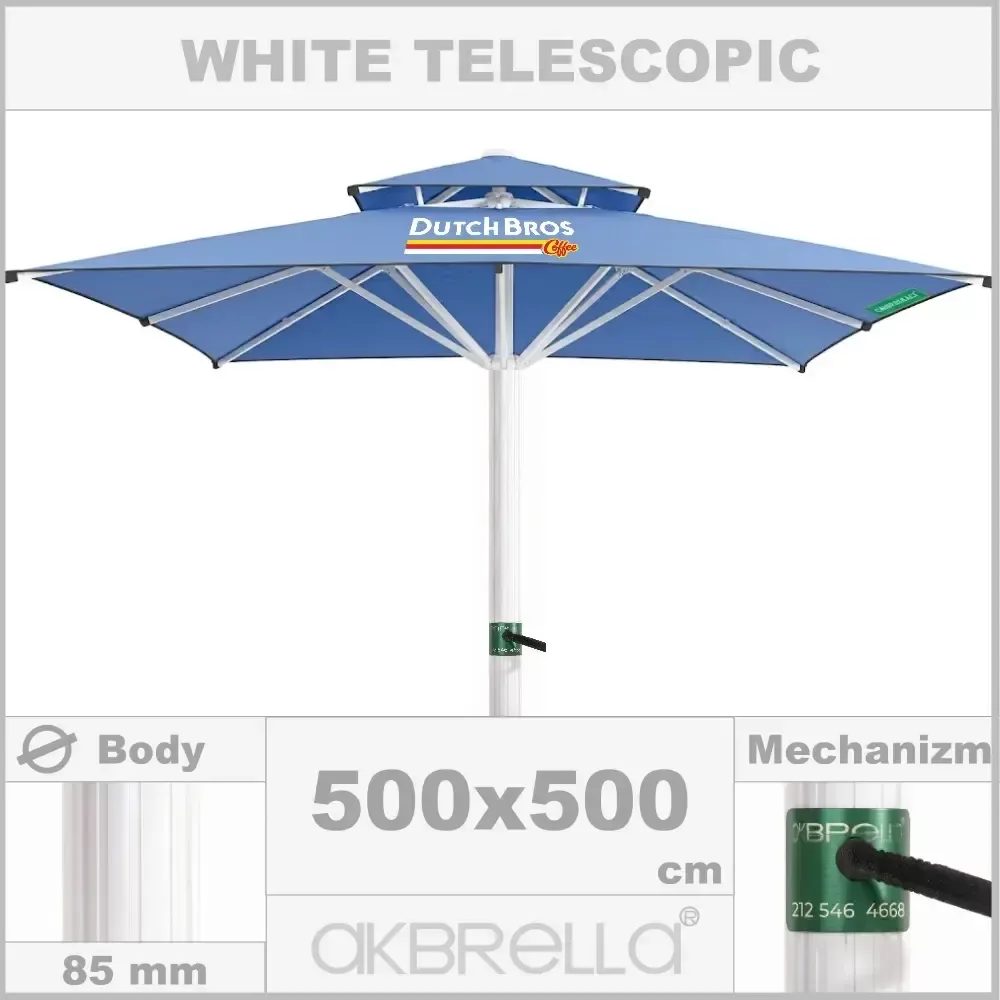 Диаметрі 85mm алюминий корпусы, телескопиялық кафе қолшатыр 5x5m Akbrella World AKB-20