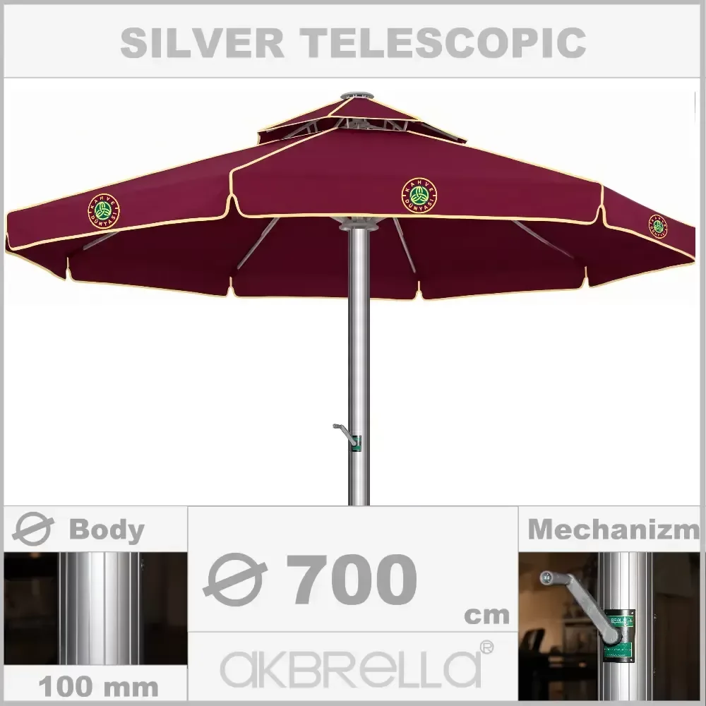 Dia100mm күміс алюминий корпусы, Cafe қолшатыр диаметрі 7m Akbrella World AKB-10