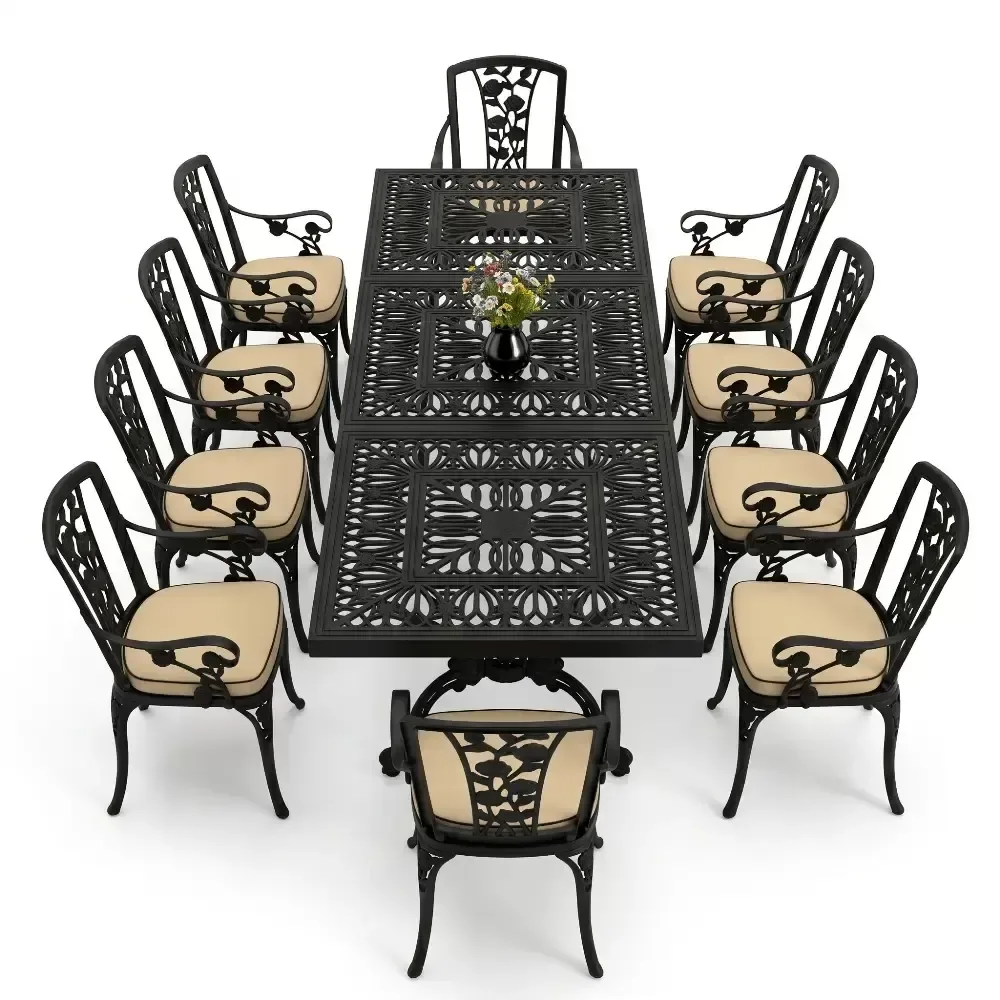 Cm 10 Person Wrought Iron Aluminum Cast Iron Table Chair Set Akbrella World AKB-1028