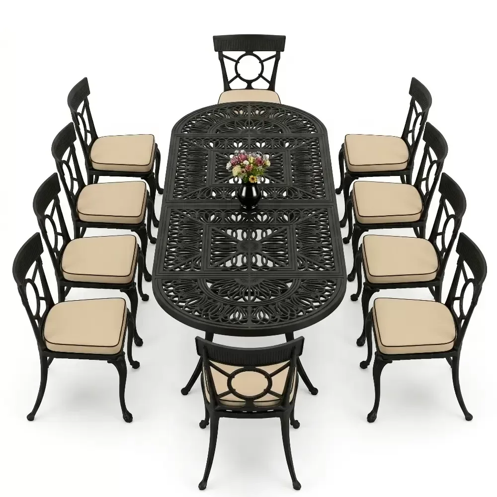 Cm 10 Person Wrought Iron Aluminum Cast Iron Table Chair Set Akbrella World AKB-1029