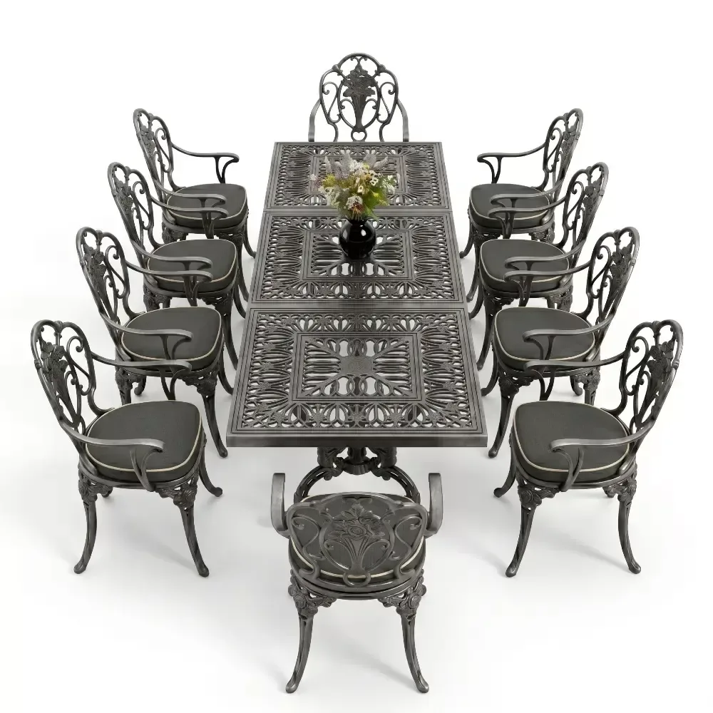 Cm 10 Person Rose Motif Aluminum Casting Table Chair Set Akbrella World AKB-1056