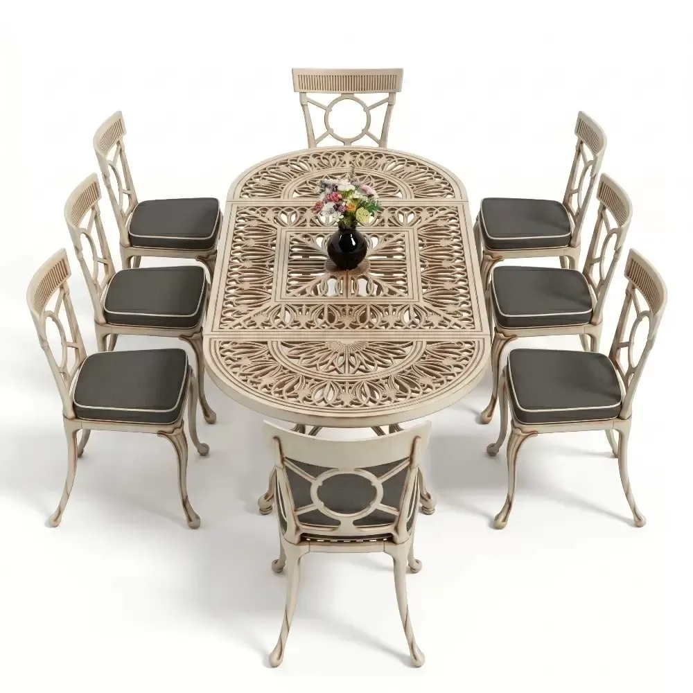Cm 6 Person Wrought Iron Aluminum Cast Iron Table Chair Set Akbrella World AKB-1019