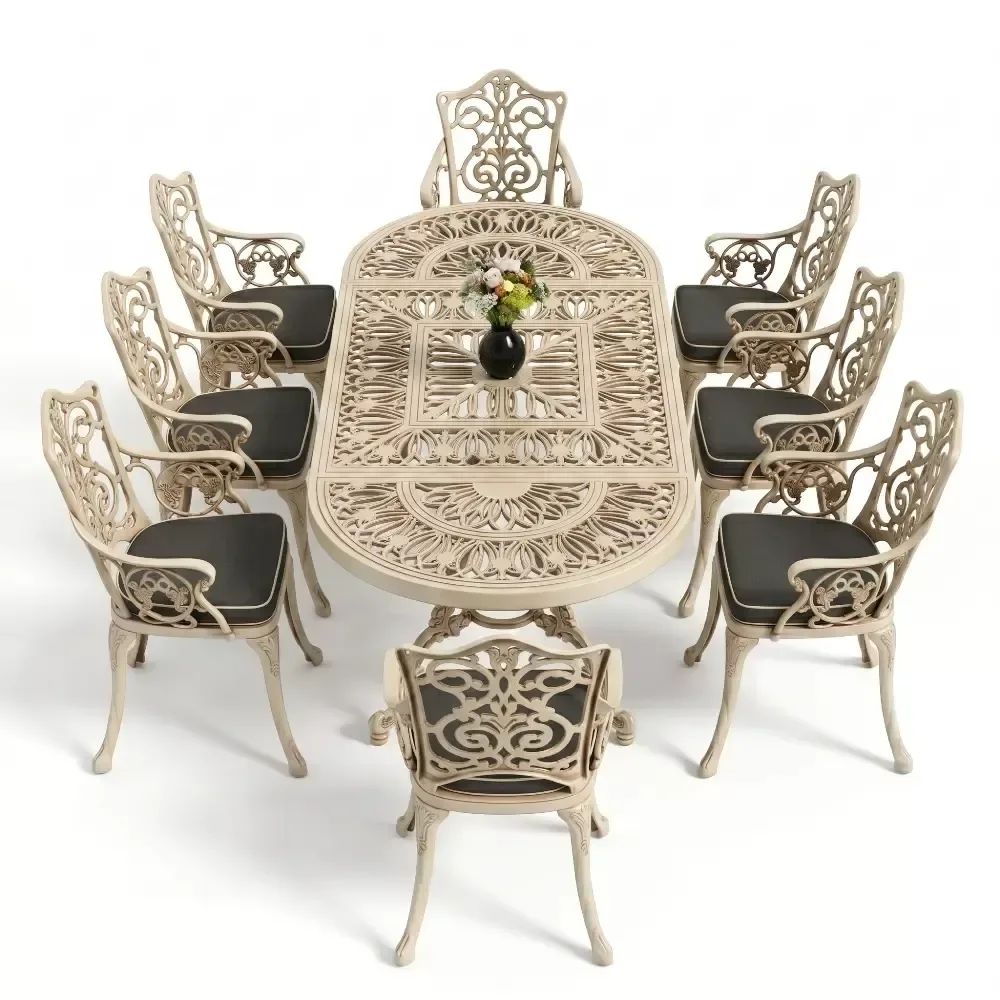 Cm 6 Person Wrought Iron Aluminum Cast Iron Table Chair Set Akbrella World AKB-1025
