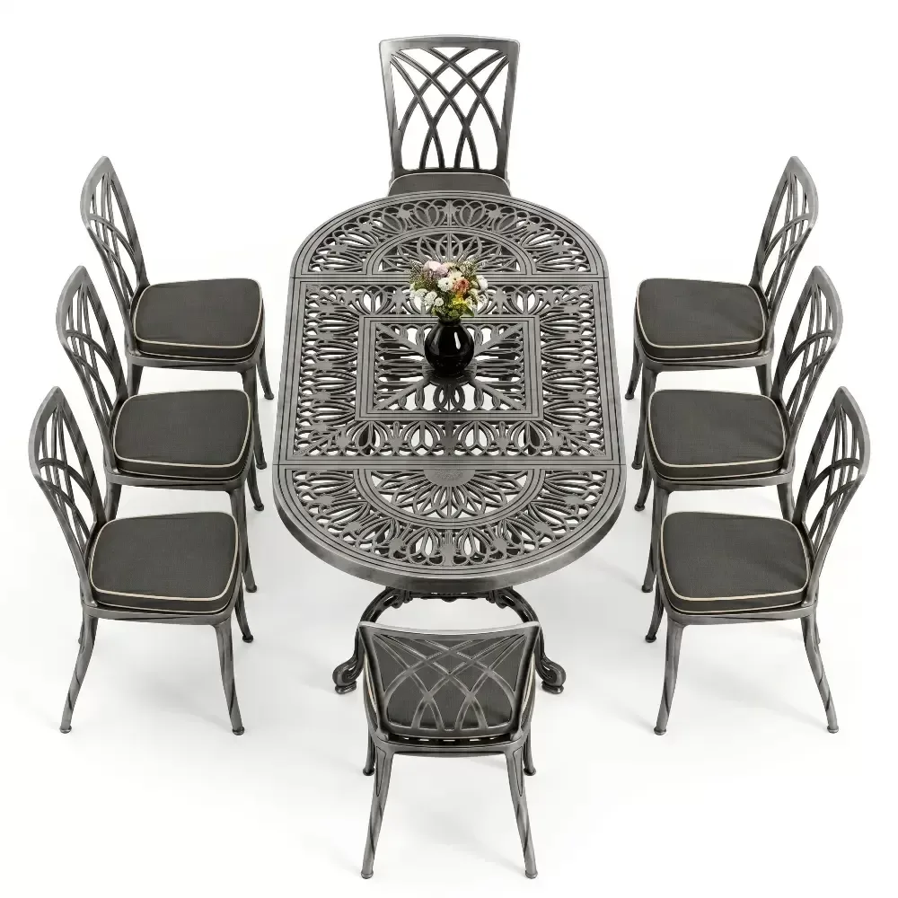 Cm 8 Seater Aluminum Casting Table Chair Set Without Armrests Akbrella World AKB-1044