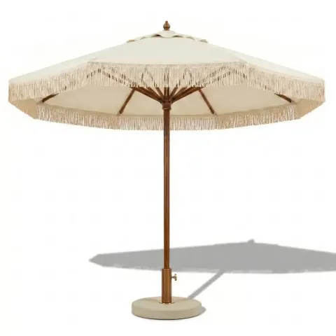 Ағаш корпус қолшатыр акрил мата Macrame Fringe 3 m Akbrella World AKB-43