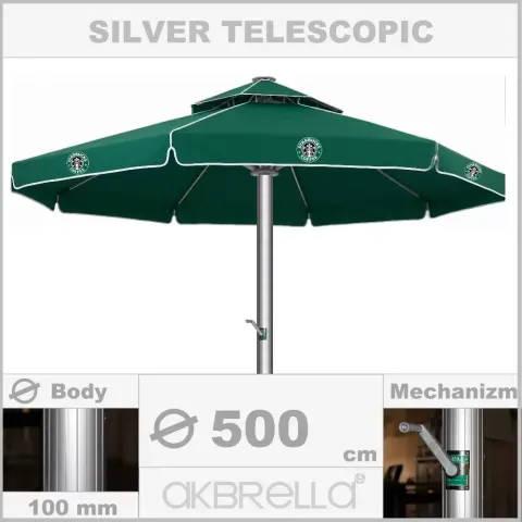 Dia100mm күміс алюминий корпусы, Cafe қолшатыр диаметрі 5m Akbrella World AKB-02