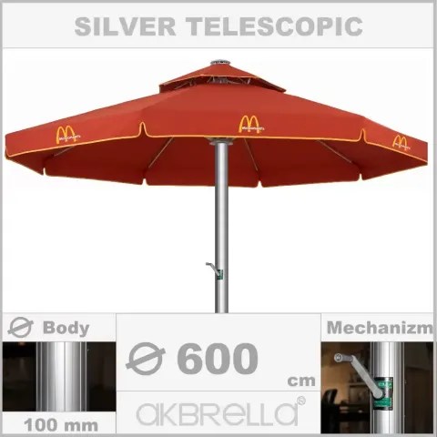 Dia100mm күміс алюминий корпусы, Cafe қолшатыр диаметрі 6m Akbrella World AKB-09