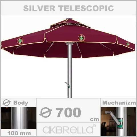 Dia100mm күміс алюминий корпусы, Cafe қолшатыр диаметрі 7m Akbrella World AKB-10