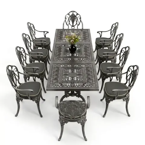 Cm 10 Person Rose Motif Aluminum Casting Table Chair Set Akbrella World AKB-1056