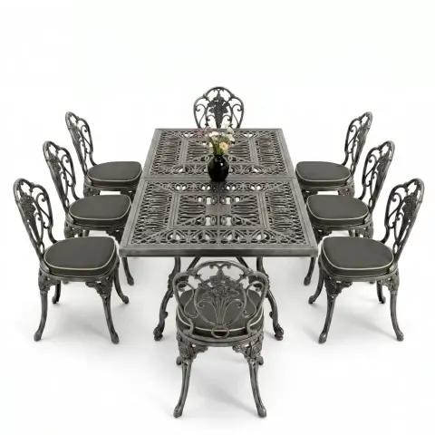 Cm 8 Person Rose Motif Aluminum Casting Table Chair Set Akbrella World AKB-1049