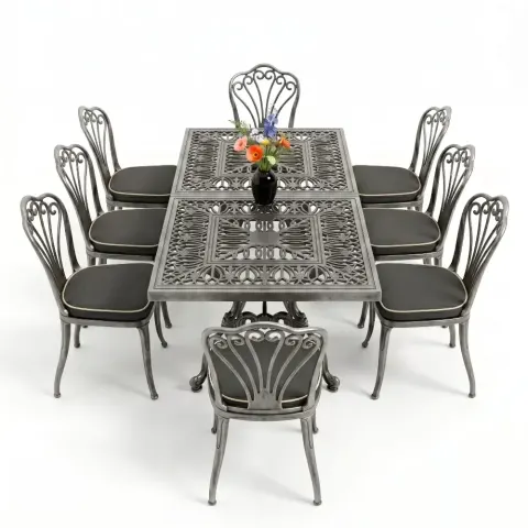 Cm 8 Person Peacock Aluminum Casting Table Chair Set Akbrella World AKB-1047