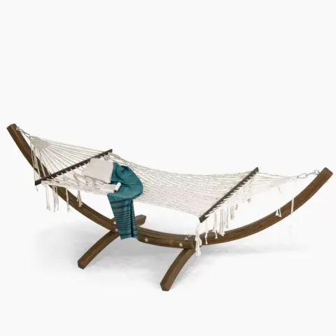 Арқанмен өрілген шырша ағаш гондола гамак әткеншек 382x126x140 cm Akbrella World AKB-285