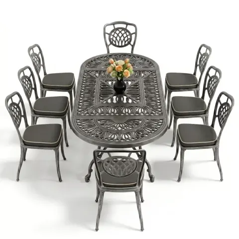 Moon Figure Aluminum Cast Table Chair Set Without Armrests Akbrella World AKB-1041
