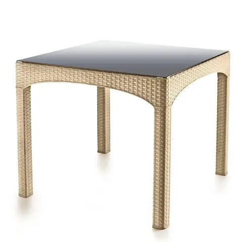 Крем төртбұрышты роттан пластик шыны үстел 2576 Akbrella World AKB-785