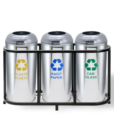 Chrome 3 бөліктен тұратын қоқыс жәшігі жинағы қағазы 38x103x73 cm Akbrella World AKB-630