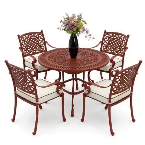 4 Seater Aluminum Die Casting Table Chair Set Akbrella World AKB-870 – Round E:90 D:90 red roof tile