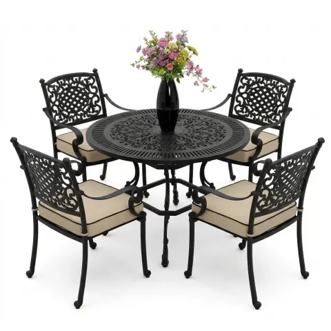 4 Seater Aluminum Die Casting Table Chair Set Akbrella World AKB-870 – Round E:90 D:90 black
