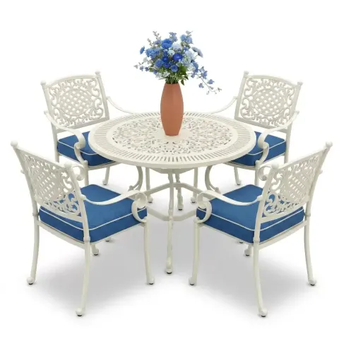 4 Seater Aluminum Die Casting Table Chair Set Akbrella World AKB-870 – Round E:90 D:90 white