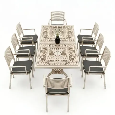 Y:72 cm 8 Seater Aluminum Die Casting Table Chair Set Akbrella World AKB-1054