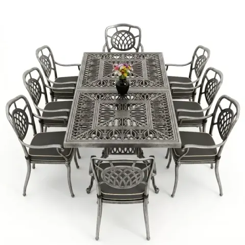 Y:72 cm 8 Seater Moon Aluminum Die Casting Table Chair Set Akbrella World AKB-1051