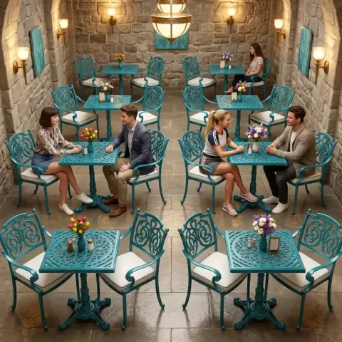 2 Seater Aluminum Die Casting Table Chair Set Akbrella World AKB-848 – Wrought iron square turquoise café