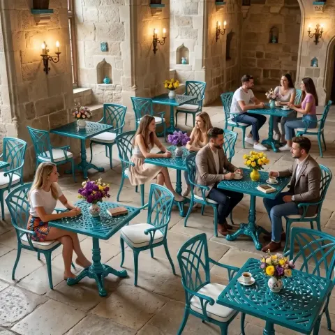 2 Seater Aluminum Die Casting Table Chair Set Akbrella World AKB-846 – One leg turquoise with modern sleeves
