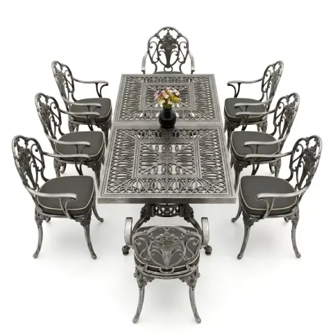 A:72 cm 8 Seater Rose Aluminum Die Casting Table Chair Set Akbrella World AKB-1050