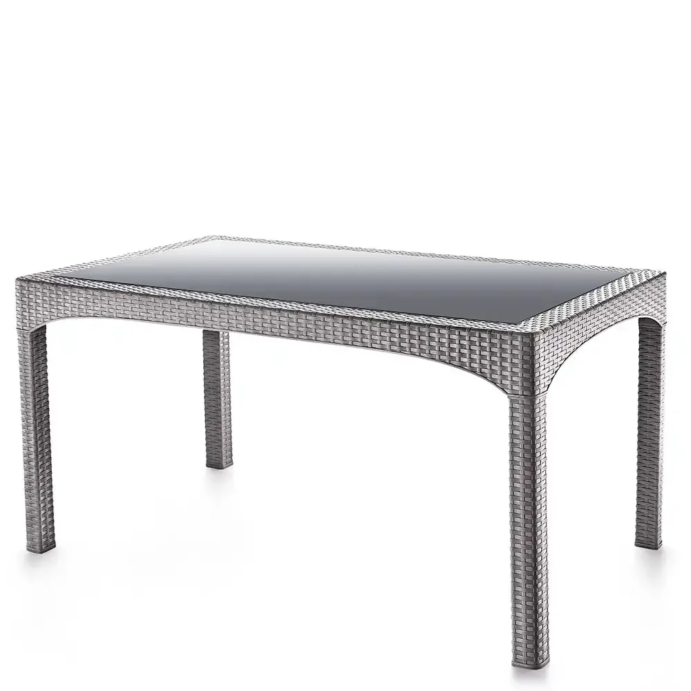 Brown Plastic Rattan Table With Glass 2586-2 Akbrella World AKB-790