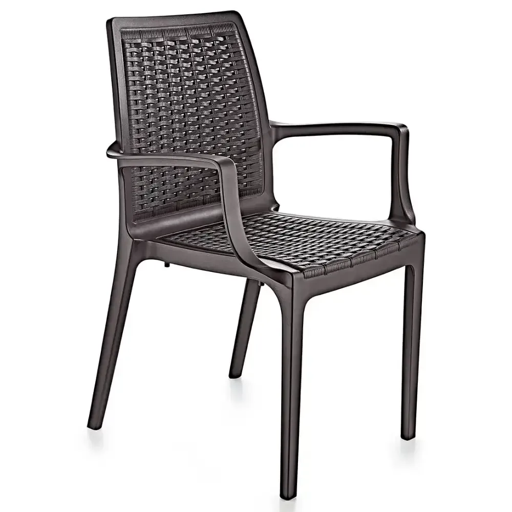 Dunkelbrauner Rattan Kunststoffstuhl mit Armlehnen 2524 Akbrella World AKB-770