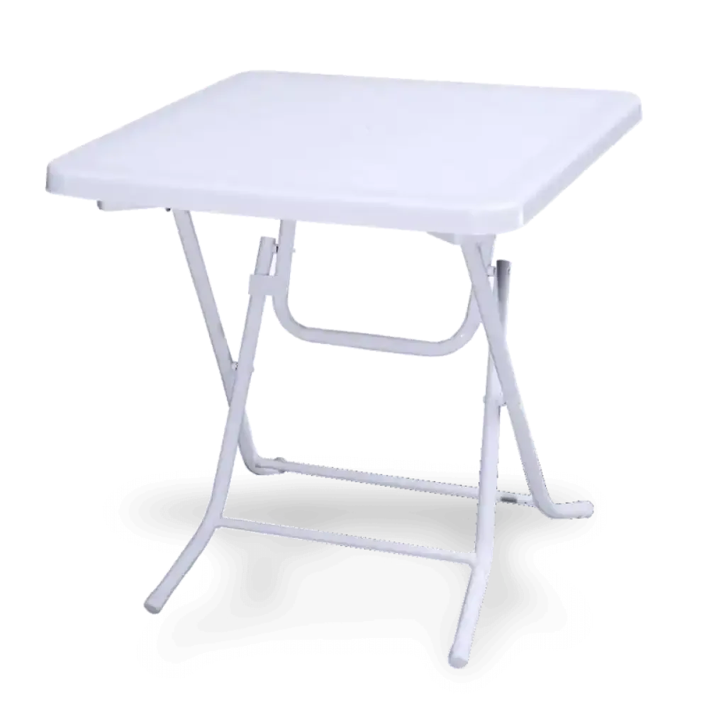Металл аяқтары бар бүктелетін ақ төртбұрышты пластик үстел 80x80 cm Akbrella World AKB-211