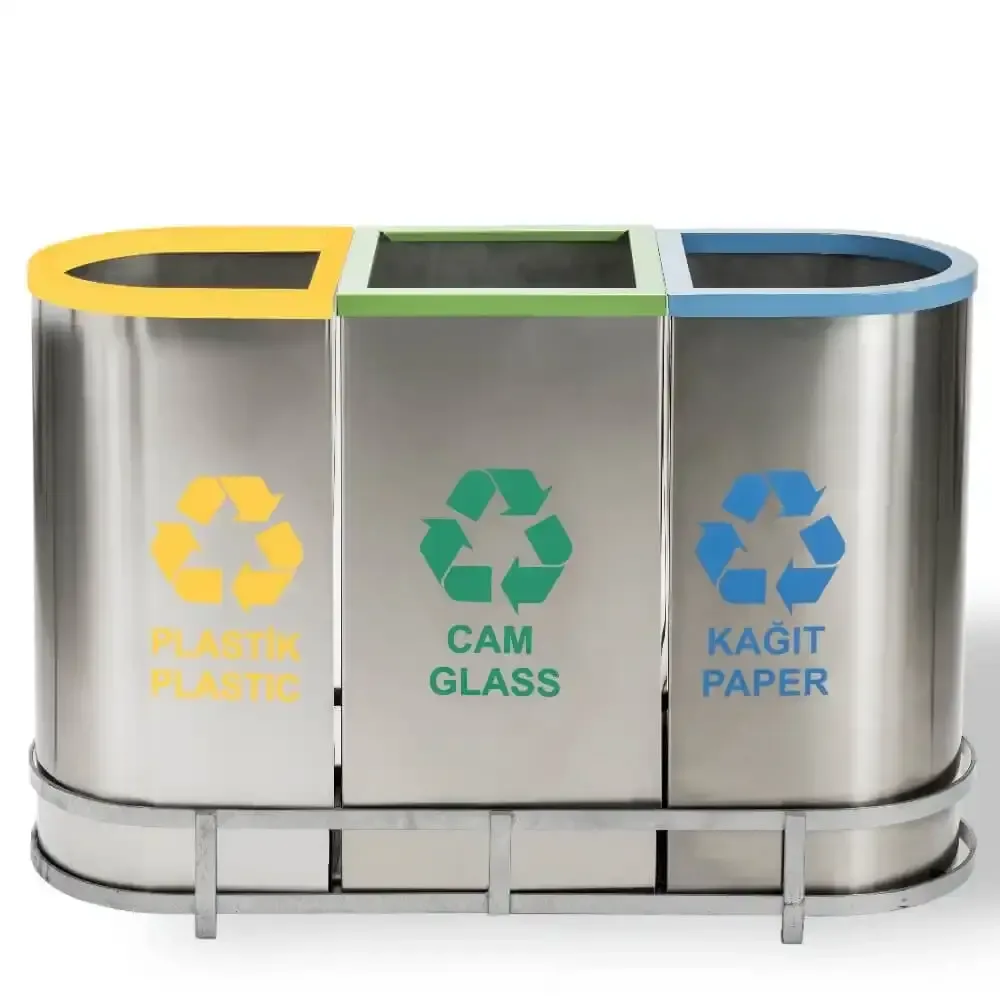 Edelstahl 3 teilige Recycling Behälter Setpapier 39x112x63 Akbrella World AKB-634
