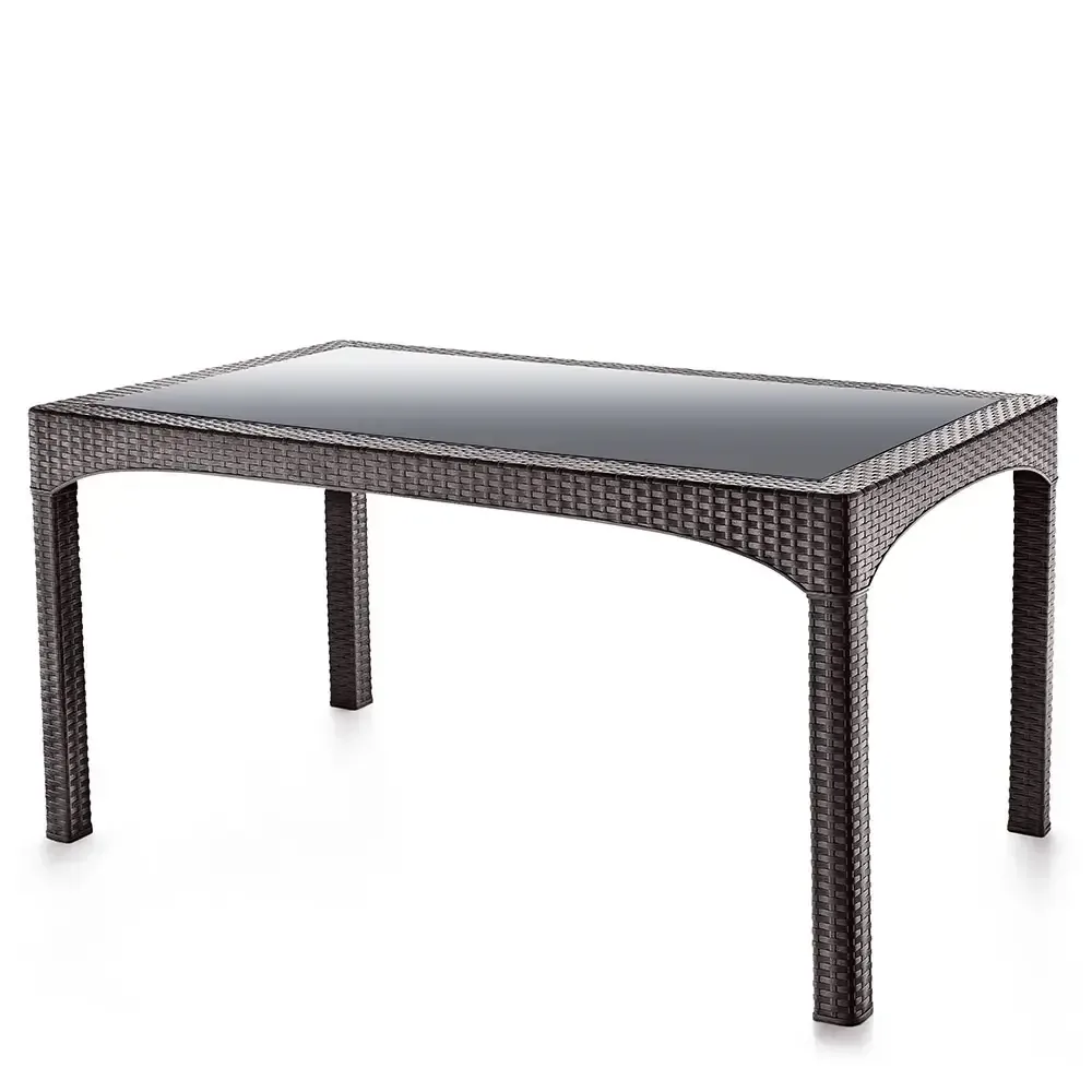 Plastic Brown Plastic Rattan Table With Glass 2586 Akbrella World AKB-791