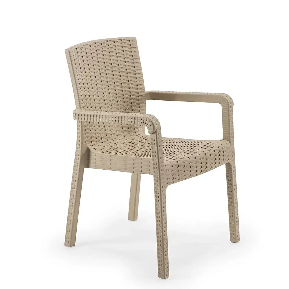 Rattan Beige Kunststoffstuhl mit Armlehnen 2527 Akbrella World AKB-775