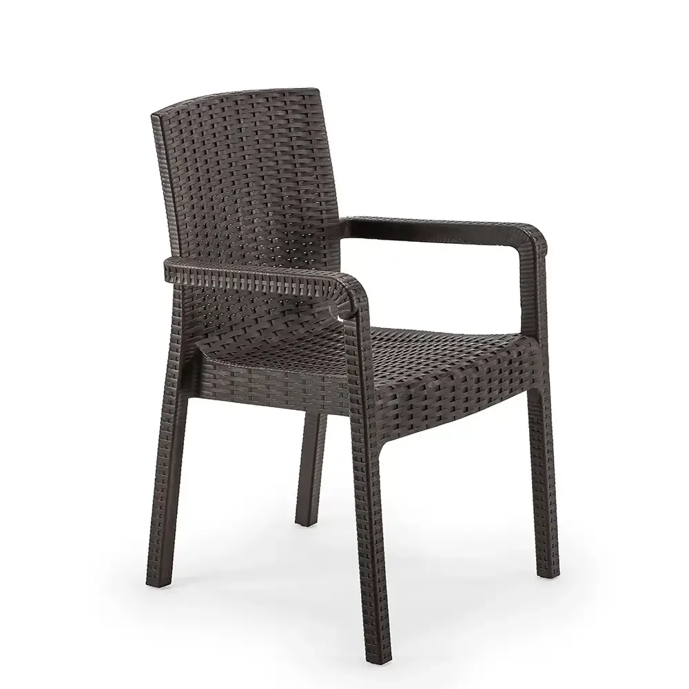 Rattan Kunststoffstuhl mit Armlehnen dunkelbraun 2527 Akbrella World AKB-776