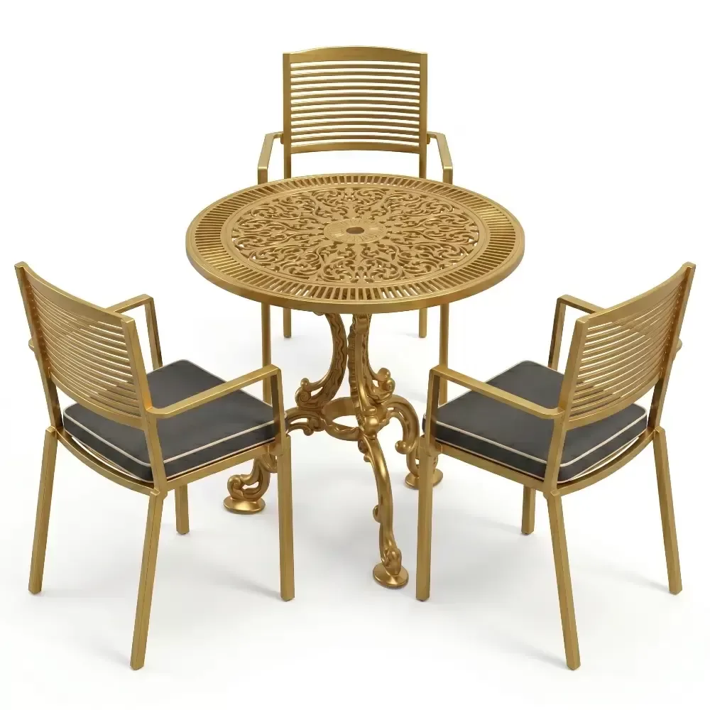 Y: 73 cm 3 Seater Aluminum Die Casting Table Chair Set Akbrella World AKB-855