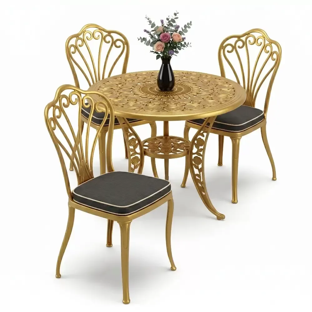 Y: 73 cm 3 Seater Aluminum Die Casting Table Chair Set Akbrella World AKB-856